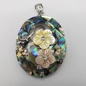 Abalone, Mother of Pearl and Shell in a Floral Design Pendant